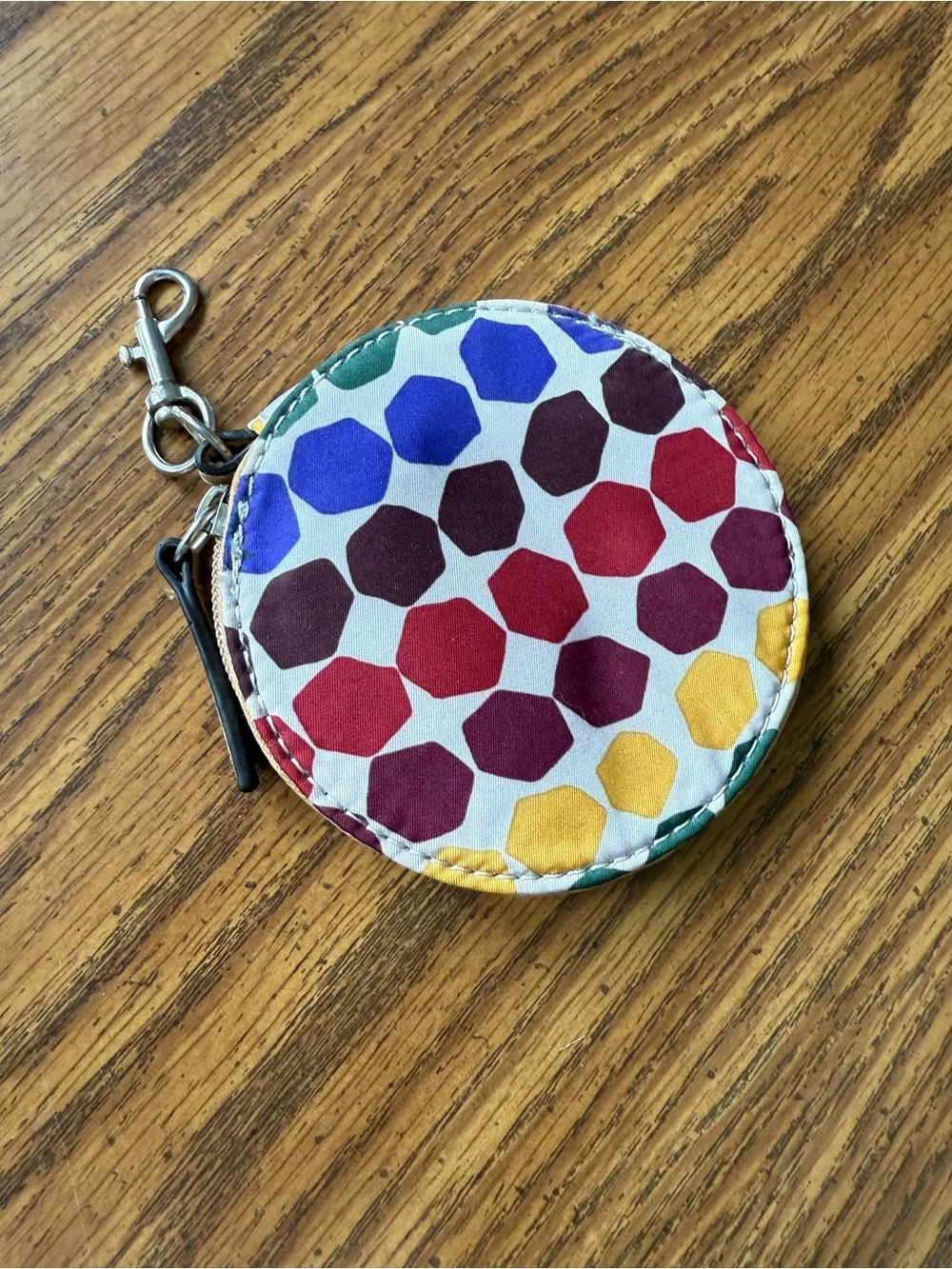 Franco Sarto Multicolor Geometric zip around round change coin purse with clip